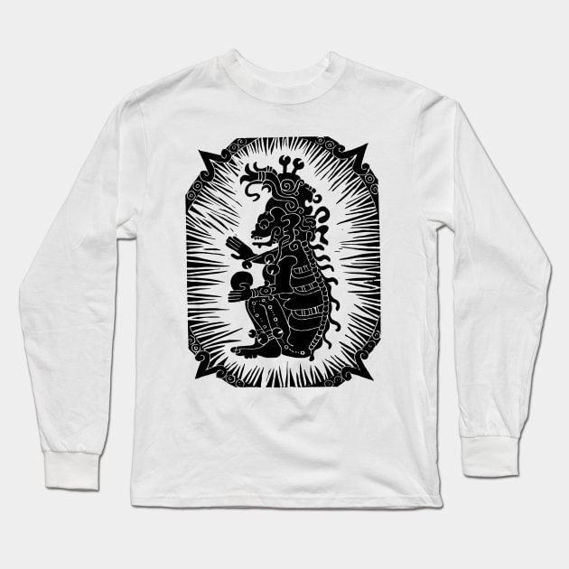 Mayan Death God Block Print Long Sleeve T-Shirt by evilducky